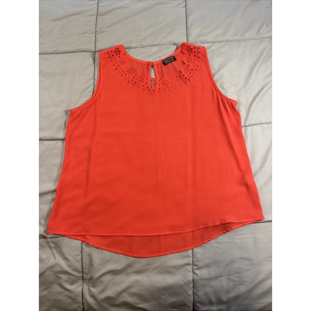 Paper Moon XLP Women's Sleeveless Blouse Coral with Laser Cut Design Neck Edge